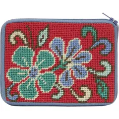 Stitch and Zip Coin/Credit Card Case Needlepoint Kit-Red Asian Floral SZ202 Multicolor