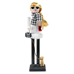 Ornativity Christmas Dog Mom Nutcracker &ndash; White and Black Wooden Nutcracker Woman with Dog on Leash and a Smartphone in Hand Xmas Themed Holiday Nut Cracker Doll Figure Decorations