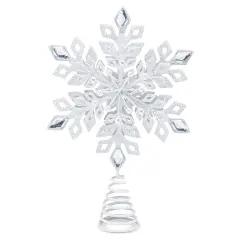 Ornativity Glitter Snowflake Tree Topper - White Sparkling Christmas Tree Decoration with Gem Design