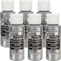 Multipack of 6 - DecoArt Glamour Dust Glitter Paint 2oz-Silver Bling