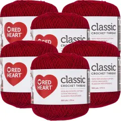 Multipack of 6 - Red Heart Classic Crochet Thread Size 10-Victory Red