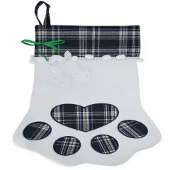 Ornativity Christmas Pet Paw Stocking - Cute Pet Hanging Stockings for Xmas Holiday Decorations with Large Plaid Paw - Pack of 1