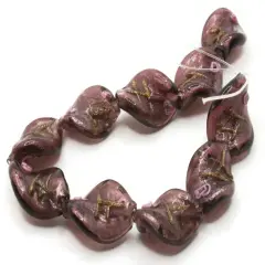 10 20mm Purple with Pink and Green Flower Lampwork Glass Flat Oval Twist Beads