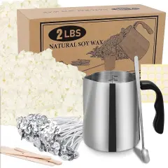 Candle Making Kit Supplies - 32Oz Pouring Pot, 16Oz Soy Wax, Wooden Wick Holders, Candle Wicks, Stickers and Spoon, Perfect Candle Kit for Beginners 32Oz Kit