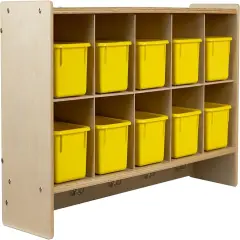 Cubby Storage Organizer Cubes, 10 Cubbies with Coat Hooks, Hanging Wall Cubby Shelf for Kids Toys, Daycare, Classroom, 47-Inch Width Yellow