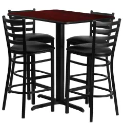 Emma and Oliver 24"W x 42"L Rectangular Laminate Table Set & 4 Ladder Back Stools MahoganyTop/BlackVYL