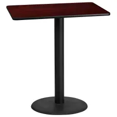 Emma and Oliver 30"x42" Rectangular Laminate Bar Table with 24" Round Base Mahogany