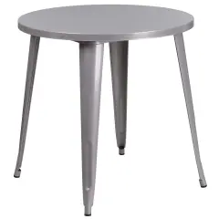 Emma and Oliver Commercial Grade 30" Round Colorful Metal Indoor-Outdoor Dining Table Silver