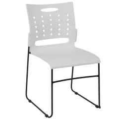 Emma and Oliver Home Office Plastic Accent Sled Base Stack Chair - Air-Vent Back White