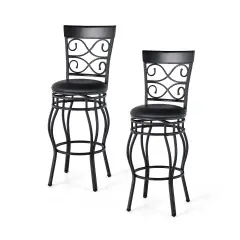 30 Inch Set of 2 Swivel Bar Stool with Curved Backrest and Footrest Black