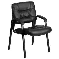 Emma and Oliver Faux Leather Executive Reception Chair with Powder Coated Frame BlackLeaSoft/Black