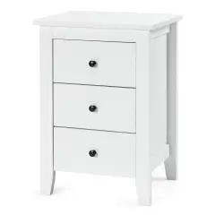 Modern Nightstand End Beside Table with 3 Storage Drawers and Open Platform White