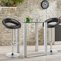 Height Adjustable Bar Stools Set of 2 with Hollow Back and Footrest Black