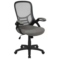 Emma and Oliver High Back Mesh Ergonomic Office Chair with Flip-up Arms Light Gray