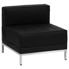 Emma and Oliver Contemporary LeatherSoftSoft Reception Modular Middle Chair Black