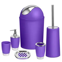 Eggracks 6 Pcs Bathroom Accessories Set including Soap Dispenser | Toothbrush Holder | Tumbler | Soap Dish | Toilet Cleaning Brush and Trash Can Purple