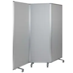 Emma and Oliver Mobile Whiteboard/Cloth 3 Section Partition with Locking Casters, 72"H x 24"W White/Gray