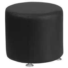 Emma and Oliver 18" Round Faux Leather Living Room/Reception Ottoman Black