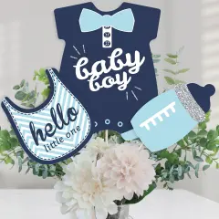 Big Dot of Happiness Hello Little One - Blue and Silver - Boy Baby Shower Party Centerpiece Sticks - Table Toppers - Set of 15