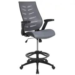 Emma and Oliver High Back Mesh Ergonomic Drafting Chair with Adjustable Flip-Up Arms Dark Gray