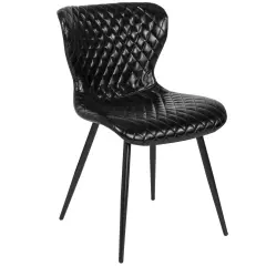 Emma and Oliver Contemporary Diamond Patterned Accent Dining Chair Black Vinyl