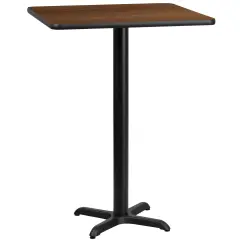 Emma and Oliver 24" Square Laminate Table Top with 22"x22" Bar Height Table Base Walnut