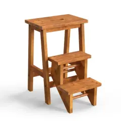 3-in-1 Rubber Wood Step Stool with Convenient Handle Natural