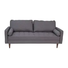Emma and Oliver Holden Upholstered Mid-Century Modern Pocket Spring Sofa with Wooden Legs and Removable Back Cushions Dark Gray