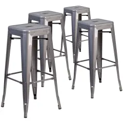 Emma and Oliver 4 Pack 30'' High Backless Metal Indoor Barstool with Square Seat Clear Coated