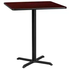 Emma and Oliver 36" Square Laminate Table Top with 30"x30" Bar Height Table Base Mahogany