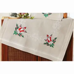 Nob HillSanta with Birds Table Topper Stamped Embroidery Kit Multi
