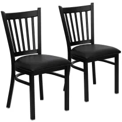 Emma and Oliver 2 Pack Vertical Back Metal Restaurant Chair BlackVYL/BlackMetal