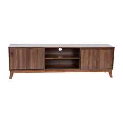 Emma and Oliver Beverly Mid-Century Modern Wooden TV Stand with Soft Close Doors, Shelf, Cord Management Hole and Tapered Legs