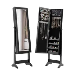 Full Length Mirrored Standing Jewelry Cabinet Storage Box Black
