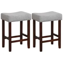 24 Inch Set of 2 Bar Stool with Curved Seat Cushions and Nail Head Trim Grey