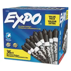 Expo Dry Erase Low Odor Markers - Chisel Tip, Black, Set of 36