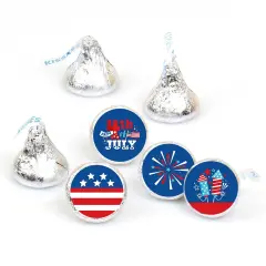 Big Dot of Happiness Firecracker 4th of July - Red, White & Royal Blue Party Round Candy Sticker Favors - Labels Fits Chocolate Candy (1 sheet of 108)