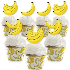 Big Dot of Happiness Let's Go Bananas - Cupcake Decoration - Tropical Party Cupcake Wrappers and Treat Picks Kit - Set of 24