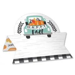 Big Dot of Happiness Happy Fall Truck - Harvest Pumpkin Party Tent Buffet Card - Table Setting Name Place Cards - Set of 24