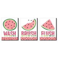 Big Dot of Happiness Sweet Watermelon - Fruit Kids Bathroom Rules Wall Art - 7.5 x 10 inches - Set of 3 Signs - Wash, Brush, Flush