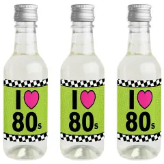 Big Dot of Happiness 80's Retro - Mini Wine and Champagne Bottle Label Stickers - Totally 1980s Party Favor Gift for Women and Men - Set of 16