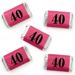Big Dot of Happiness Chic 40th Birthday - Pink, Black and Gold - Mini Candy Bar Wrapper Stickers - Birthday Party Small Favors - 40 Count