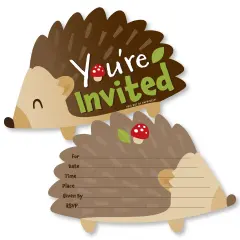 Big Dot of Happiness Forest Hedgehogs - Shaped Fill-In Invitations - Woodland Birthday Party or Baby Shower Invitation Cards with Envelopes - 12 Ct