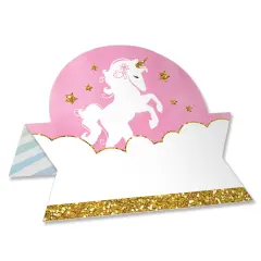 Big Dot of Happiness Rainbow Unicorn - Magical Unicorn Baby Shower or Birthday Party Tent Buffet Card - Table Setting Name Place Cards - Set of 24
