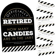 Big Dot of Happiness Happy Retirement - How Many Candies Retirement Party Game - 1 Stand and 40 Cards - Candy Guessing Game