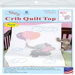 Jack Dempsey Stamped White Quilt Crib Top 40"X60"-Elephant