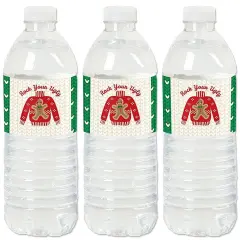 Big Dot of Happiness Ugly Sweater - Holiday and Christmas Party Water Bottle Sticker Labels - Set of 20