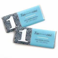 Big Dot of Happiness 1st Birthday Boy - Fun to be One - Candy Bar Wrappers First Birthday Party Favors - Set of 24