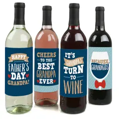 Big Dot of Happiness Grandpa, Happy Father's Day - We Love Grandfather Decorations for Men - Wine Bottle Label Stickers - Set of 4