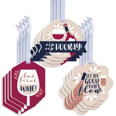 Big Dot of Happiness But First, Wine - Assorted Hanging Wine Tasting Party Favor Tags - Gift Tag Toppers - Set of 12